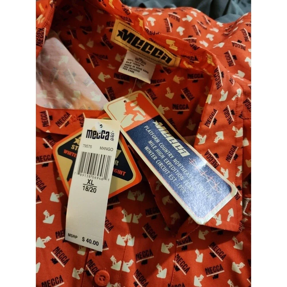 VTG Nwt Mecca Shirt Boys XL 18/20 Spellout Orange Short Sleeve Button Up Hip Hop